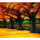 Fantastic Autumn Golden Tree And Green Plants Scenery Canvas Oil Painting