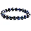 Beautiful Natural Blue Tiger Eye Gemstone Beaded Stretchy Bracelet for Men Gift