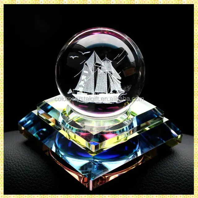 personalized crystal base 3d laser engraving glass ball for feng