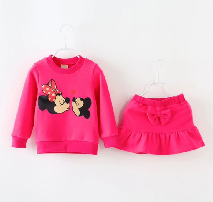 New Autumn Minnie Cartoon Cotton Kids/Children Clothing Sets Sweatshirts+ Skirts Clothes/Conjunto/Vetement Enfant For Girls Baby