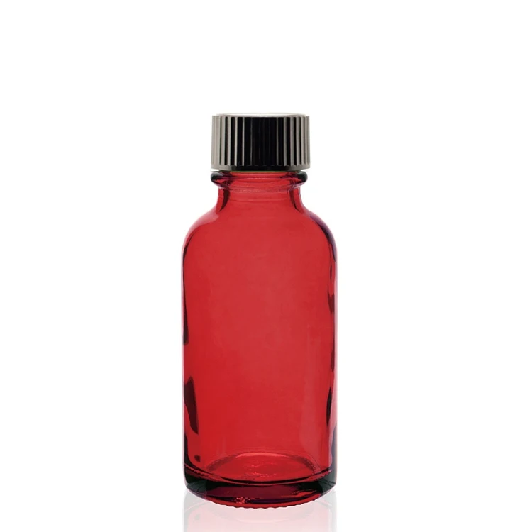 15ml 30ml 60ml 120ml red boston round glass bottle with red childproof cap