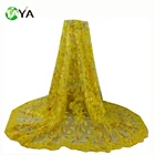 3932 yellow color Latest lace fabric beaded bridal lace fabric elegant tulle 3d lace fabric