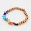 Amethyst Chakra Wood Beaded Stretch Bracelets, with Natural Gemstone Beads