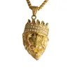 Rapper style lab iced out mane big king crown lion pendant necklace set