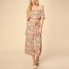 OEM Wholesale strapless ladies dress RAQUELL CORAL TROPICAL PRINT OFF-THE-SHOULDER JUMPSUIT