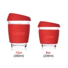 Peddy Hot Selling Wholesale 8oz/12oz Custom Logo Eco Friendly Reusable Coffee Cups With Silicone Lid