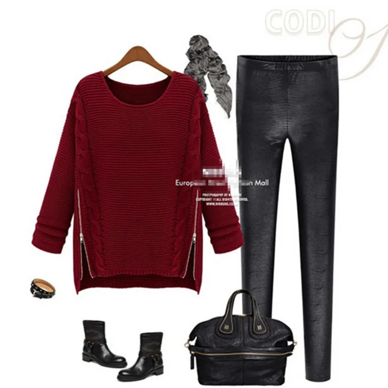 2015 New Autumn Fashion Women Casual Side Zipper Knitted Sweaters Long Sleeve Coat Loose OutWear Tops O-Neck Free shipping