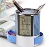 Home Style Desktop Calendar Temperature Alarm Clock Pen Holder Desk Organizer for Home Office