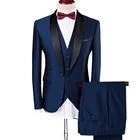 Men Suit 2018 Wedding Suits For Men Shawl Collar 3 Pieces Slim Fit Burgundy Suit Mens Royal Blue Tuxedo Jacket