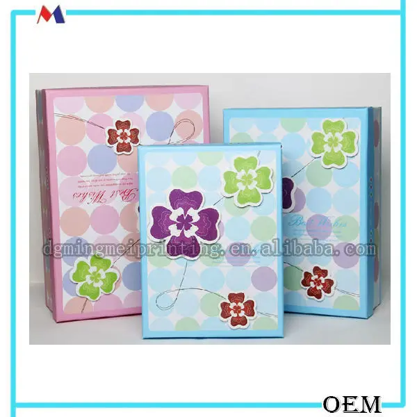 paper gift box with colorful flower and round dot printing