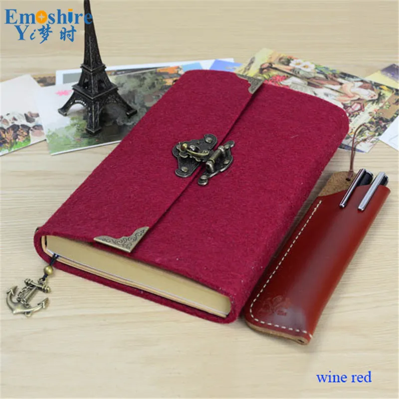 Emoshire Vintage felt creative handbook booklet password notebook notepad with lock diary kraft paper sketching book (11)