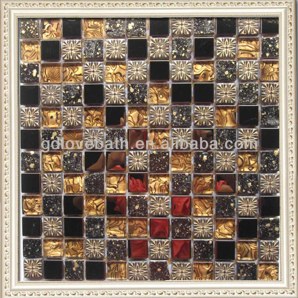 Classical design 8mm thickness glass and metal mix resin mosaic