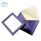 Folding Business Card Holder Mirror PU Leather Wallet Makeup Mirror Multifunction Card Holder Mirror for Adult