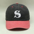 Mens washed cotton acrylic fabric sports cap contrast color embroidery logo dad hat wholesale