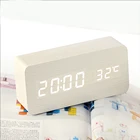 Smart voice control digital light clock White wood shell white led light alarm clock wooden big LED display alarm clock