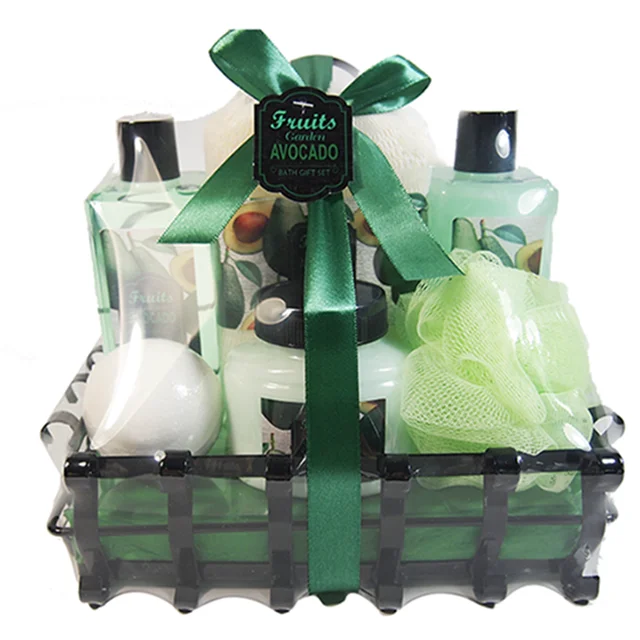 lavender toiletry moisturizing bath gift set in wire basket