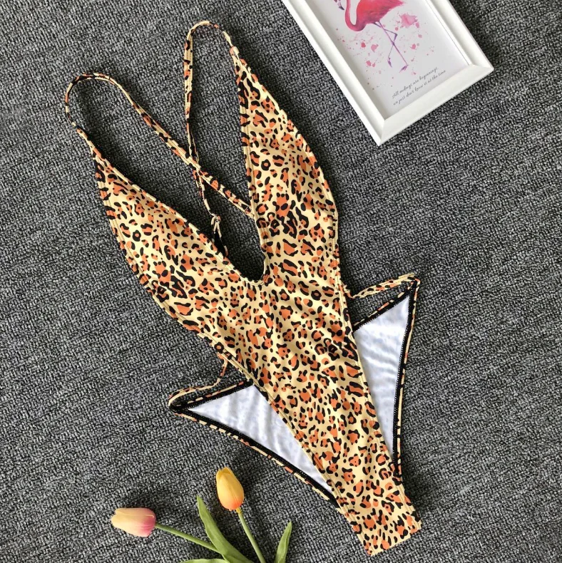 2023 Leopard Print Women Sexy Swimwear Bandage Thong Bikini Swimsuit