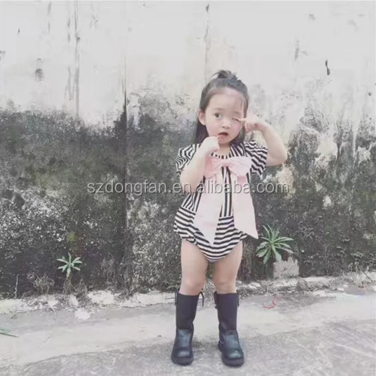 hight quality short sleeve striped designs big bow baby girl rompers for wholesale 2017