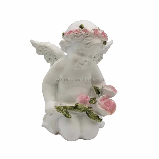 white marble boy angel with flower pray statue sculpture