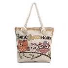 High quality owl printed ladies shopping bag canvas tote rope handle shoulder bag