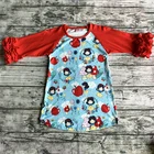 Fashion Apple Printing Tops For Girls Wholesale Children's Boutique Clothing Raglan Ruffle Shirt Toddler