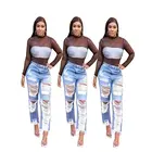 07AF037 queenmoen fashion street wear new design girl wash rip loose straight jeans for women clothing