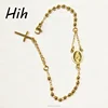 Gold Plated Stainless Steel Small Beaded Chain Jesus Christian Rosary Bracelet
