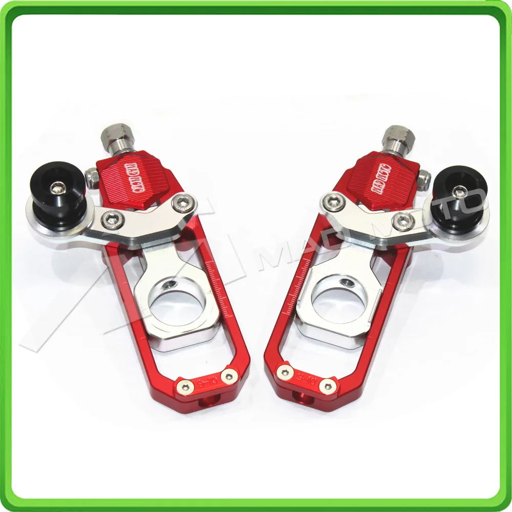 Motorcycle Chain Tensioner Adjuster with bobbins fit for HONDA CBR 600 RR CBR600RR 2011 2012 2013 2014 2015 2016 Red & Silver (2)