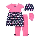 Top quality baby children kids clothing set 4pcs girls dress with sock pant hat H9689 fashion baby clothes wholesale