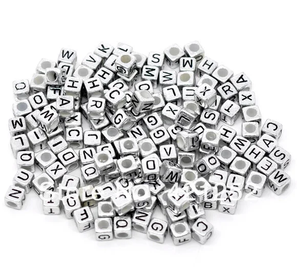 Wholesale 1000pcs 6mm Acrylic Alphabet Letters Mixed Silver Black Coin initial loose Spacer Charm Beads Free Shipping