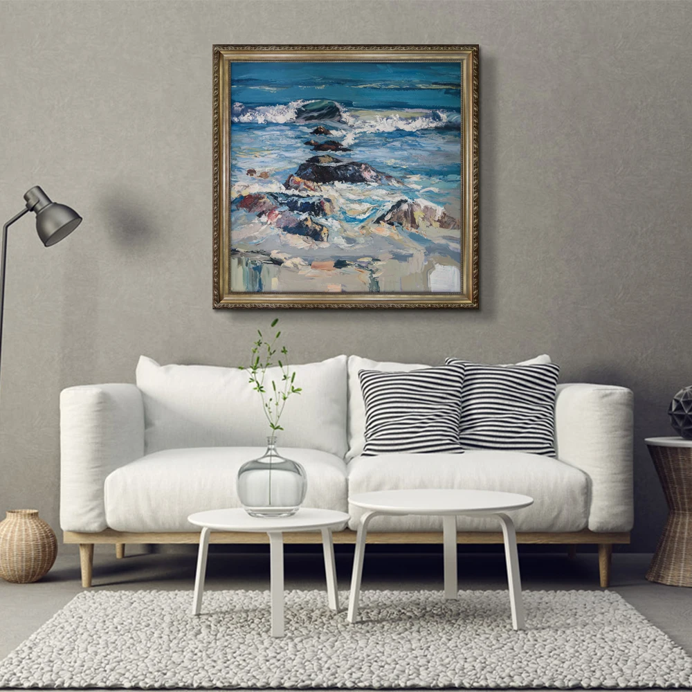 Dafen Handmade Abstract Wall Decor Blue Seascape Oil Painting on Canvas