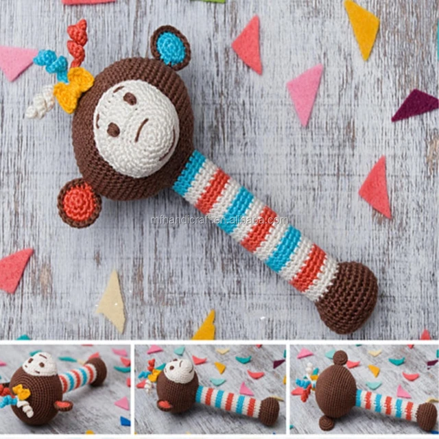 monkey pattern handmade crochet baby rattle with gentle sound