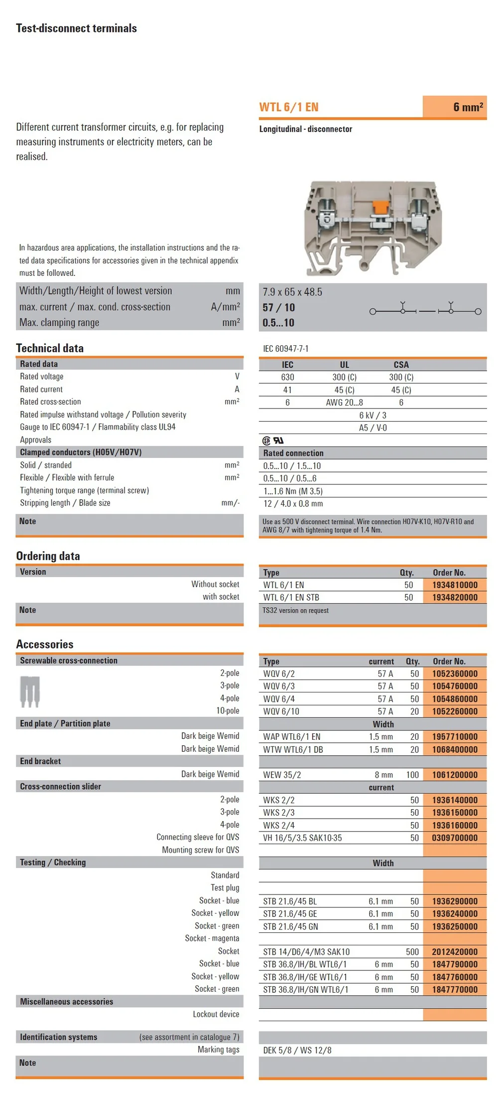 WTL 6/1 EN Authentic weidmuller terminal block, View terminal block ...