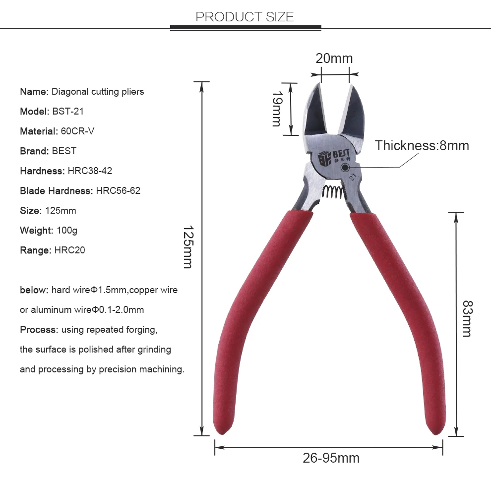 Hand Tool Heavy Duty Electrical Wire Cable Cutter Diagonal Cutting Pliers