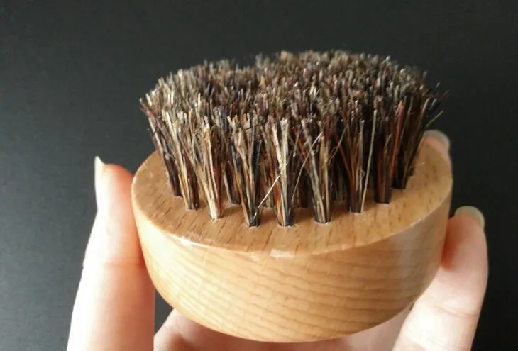 Boar bristles brush, round, beech brush, male special beard brush, engraving logo