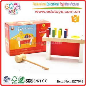 classic solid wood pounding toy for kids w/ pegs and mallet