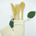 Amazon Top Seller eco friendly reusable travel wooden kids bamboo cutlery set with clothbag