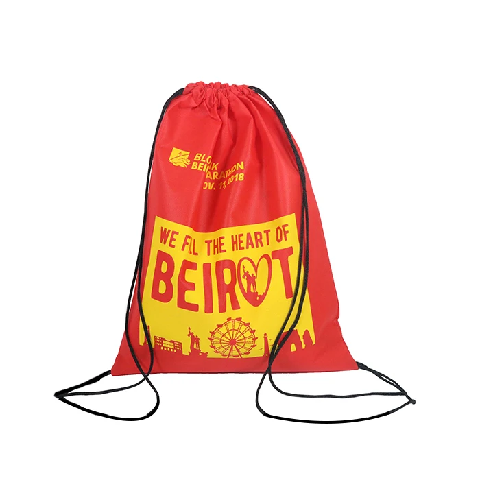 printing nonwoven bag red drawstring backpack bag