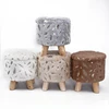 Hot Sale Round Fabric Wooden Ottoman Foot Stool With 3 Legs