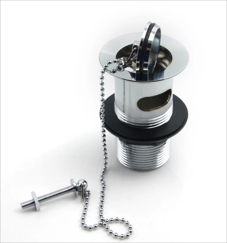 Sink Plug And Chain Waste Bathroom Basin Chrome Slotted Brass Drain