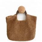 Summer Beach Handmade Circle String Round Paper Braided Straw Tote Bag Crochet Paper Straw Beach Tote Bag With Zipper