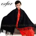 CX-B-P-41C Black Cashmere Fur Shawl And Cape With Tassels