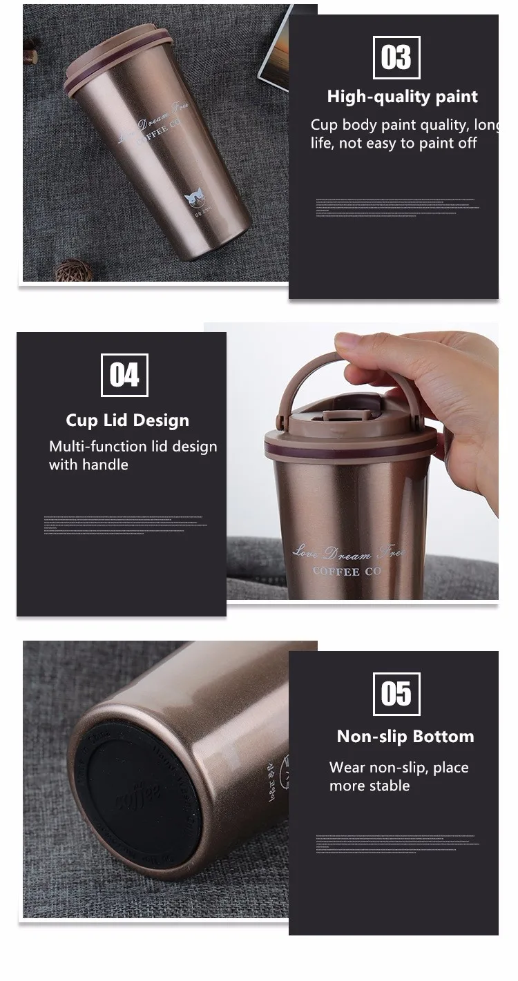 double wall stainless steel vacuum coffee mug with lid