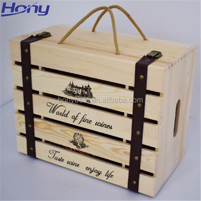 cheap wooden crates boxes with logo for 6,12 custom wine or beer
