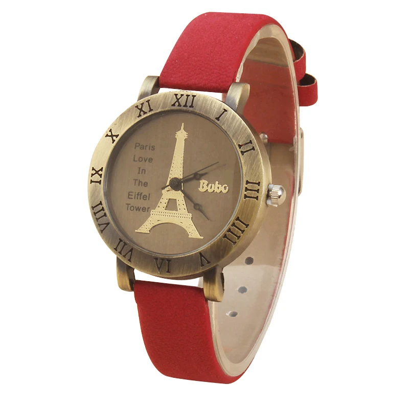 Relojes Mujer 2015 Discovering Romantic Female Form Of The Eiffel Tower In Paris Retro Leather Watches Uhren Women w017