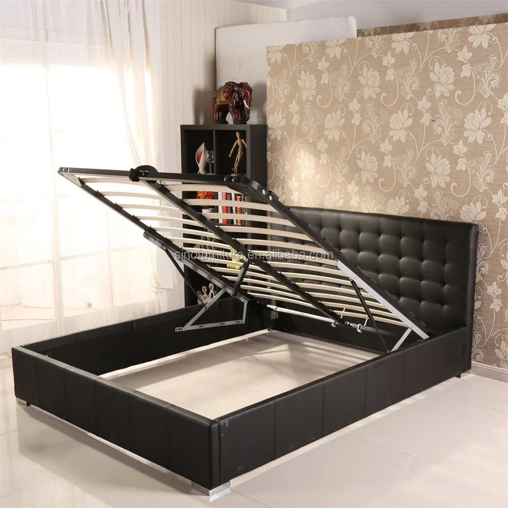 Yatak odası çelik mobilya Osmanlı Depolama Çift İtalyan Pu Suni Deri Yatak Tasarımı Kristaller Ile yüksek kaliteli çelik mobilya