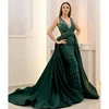 Latest Green Sleeveless Mermaid Evening Dresses 2018 Women Gowns with Removable Skirt Pageant Dresses V Neck Beaded Prom Dress