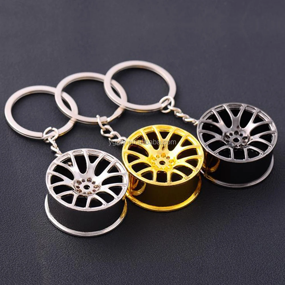 cool luxury metal keychain car key chain key ring creative wheel