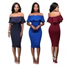 2017 Walson Fashion Womens Off Shoulder Hot Ladies Elegant wome nlady boat neck ruffle pink navy fishtail long slim party dress