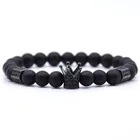 Hot Trendy Natural Stone Beads Pave CZ Imperial Crown Charm Essential Oil Lava Bracelet For Men Or Women